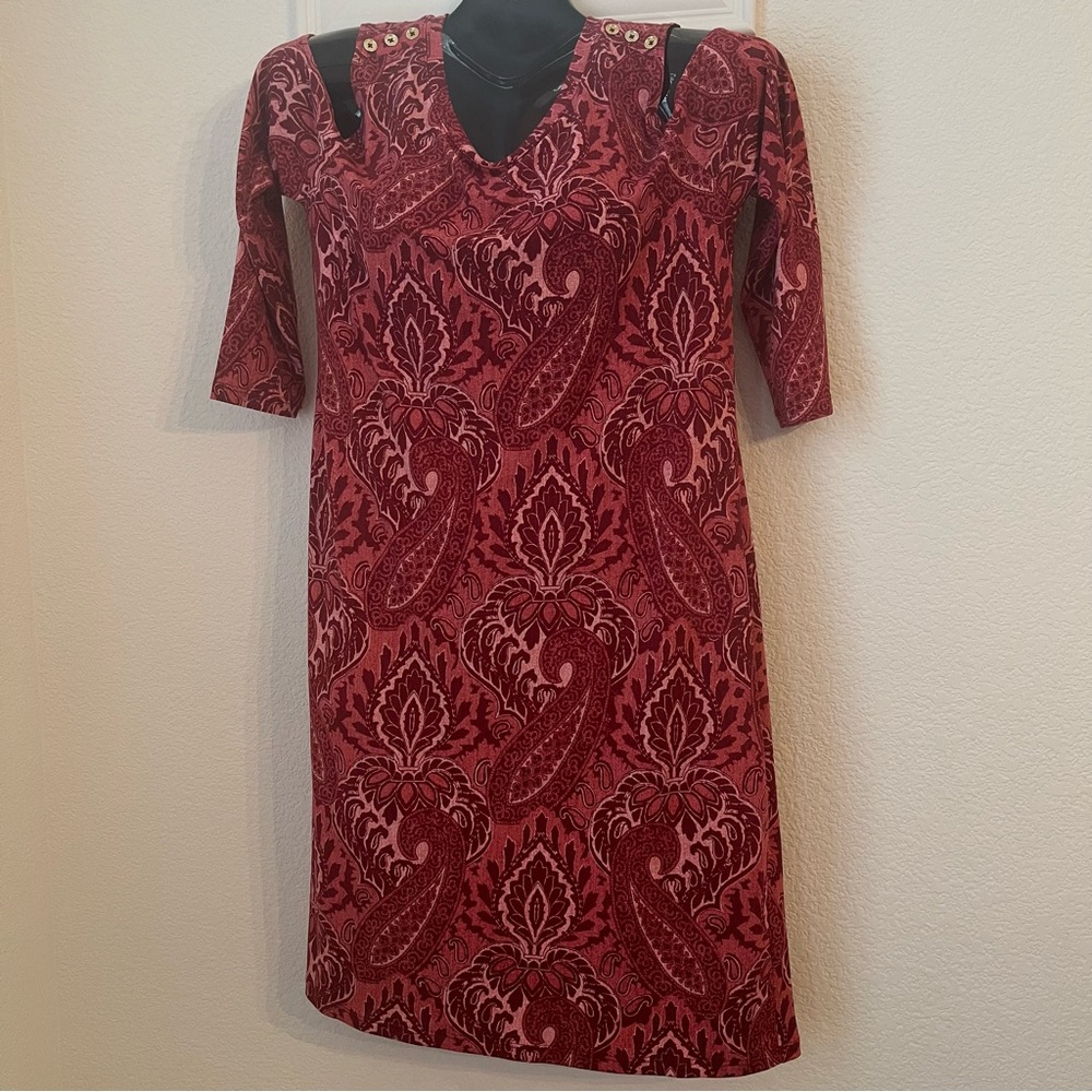 Michael Kors Dark Lipstick Paisley Cold Shoulder Knee-Length Dress. Sz. M